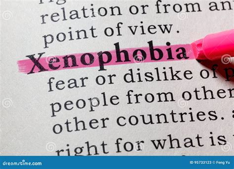 Definition of xenophobia stock image. Image of highlight - 95733123