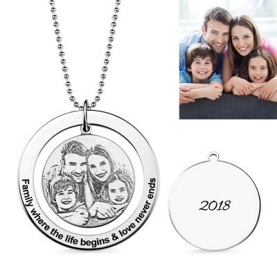 Engraved Circle Family Photo Necklace | Bague joaillerie, Pendentif photo, Joaillerie