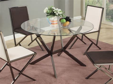 Contemporary Beveled Edge Round Modern Glass Dining Table Los Angeles ...