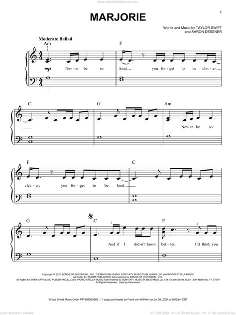 marjorie sheet music for piano solo (PDF-interactive)