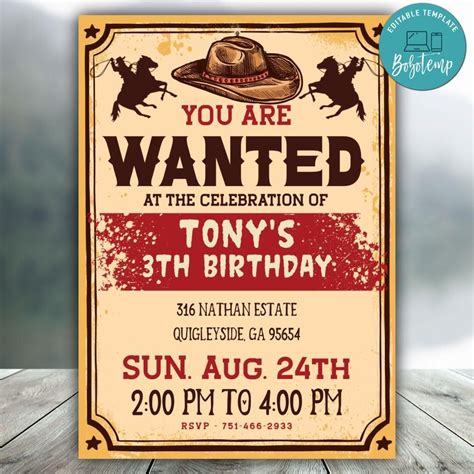 Editable Cowboy Birthday Invitation Digital File | Bobotemp