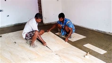 Floor tiles installation | 2x4 TILE LAYING | Sree Hari Constructions - YouTube