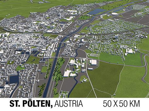 St Polten Austria 50x50km 3D model | CGTrader