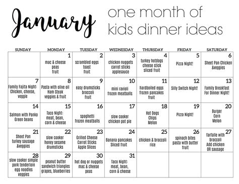 31 Days of Meal Ideas for Kids: January Kids Dinner Calendar - The Chirping Moms