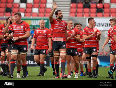 Gloucester players at the end of the pre-season friendly match at the Kingspan Stadium, Belfast ...