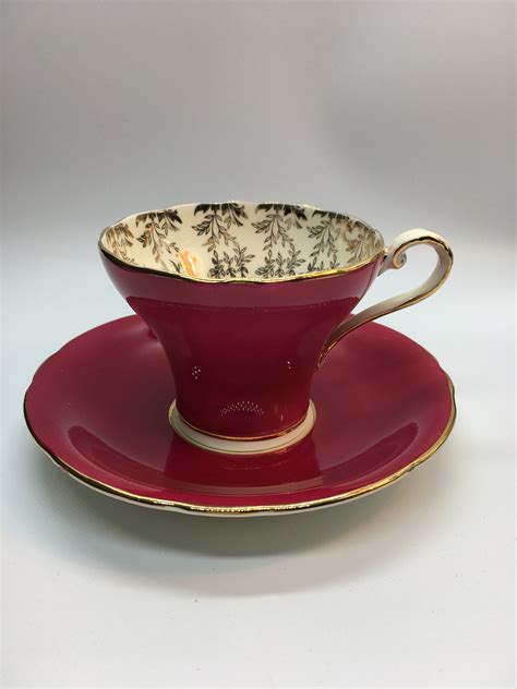 Aynsley Bone China cup and saucer Raspberry Red / Burgundy | Etsy