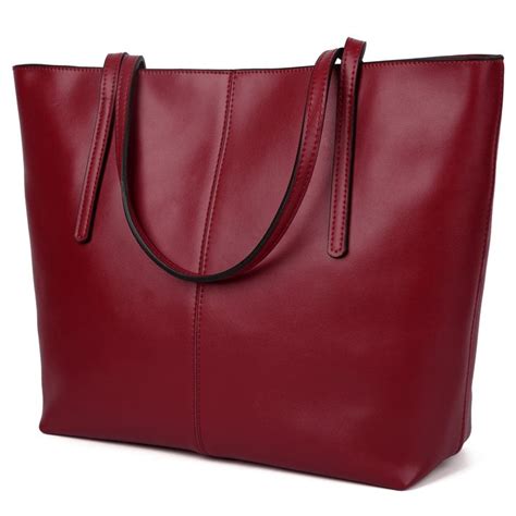 Women's Large Capacity Leather Work Tote Zipper Closure Shoulder Bag ...