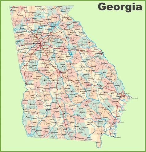 Georgia road map with cities and towns | Georgia map, Highway map, Map