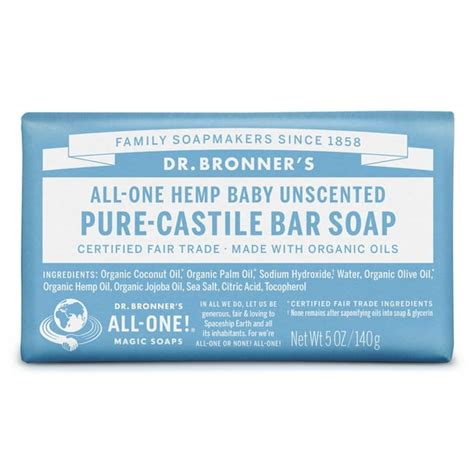 Dr. Bronner's Organic Pure Castile Baby-Unscented Bar Soap 5 Oz ...