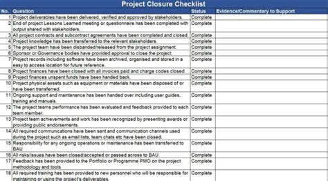 Project Closure Checklist (Excel) | Project Templates