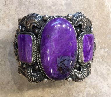 BRACELETS NAVAJO RARE SUGILITE LARGE WIDE STERLING SILVER CUFF DARROLD BECENTI_SIZE 6 3/4 ...