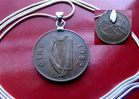 IRISH 1982 Harp + Bird Of Kells Celtic Coin Pendant 3… - Gem