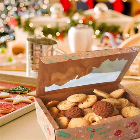 12 Pack Christmas Cookie Boxes with Window, Large Holiday Food Bakery Treat Boxes for Gift ...