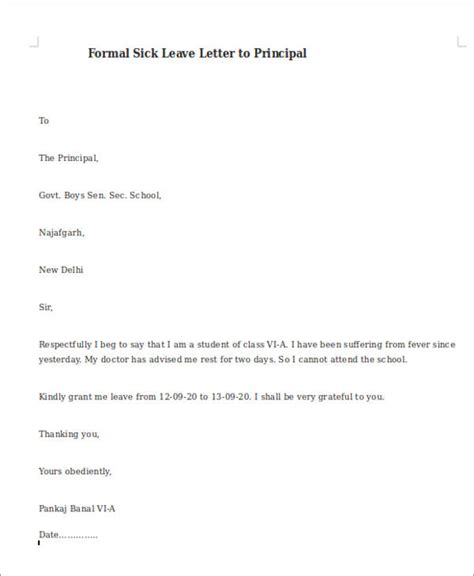 FREE 15+ Formal Sick Leave Letter Templates & Samples, PDF, Word, Google Docs, Pages