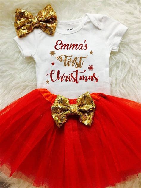 Baby Girl First Christmas Outfit, 1st Christmas Outfit, Red Gold Christmas Outfit, Christmas ...