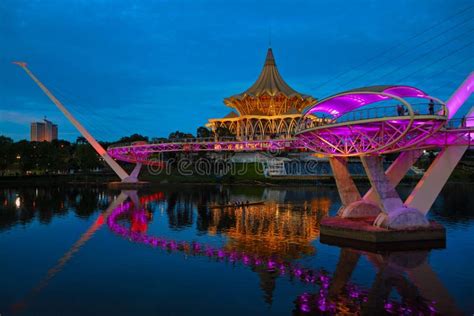 Scenic Night View of Sarawak River Waterfront in Kota Kuching Stock Photo - Image of colorful ...