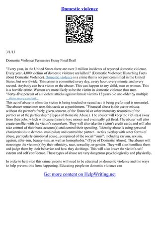 Persuasive Essay On Domestic Violence | PDF