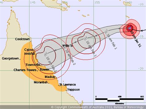 Cyclone Yasi – BoM track/threat map