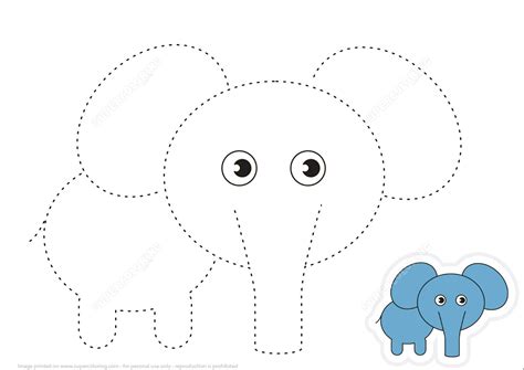 Trace Lines and Draw Cartoon Elephant | Free Printable Puzzle Games