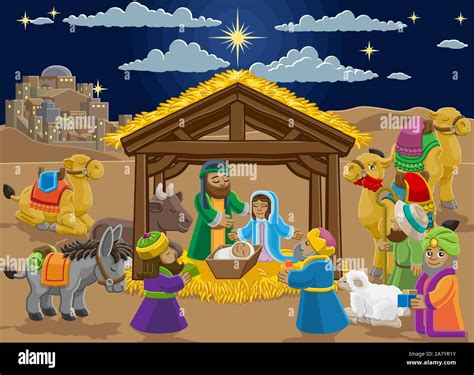 Christmas Nativity Scene Cartoon Stock Vector Image & Art - Alamy