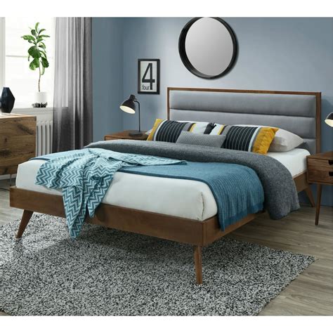 DG Casa Orlando Mid Century Modern Platfrom Bed Frame with Tufted Upholstered Headboard, Queen ...