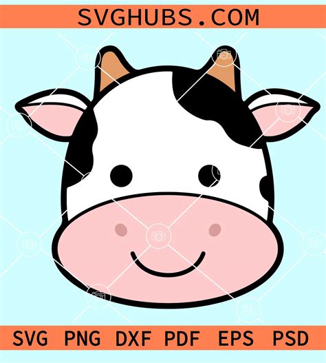 Cartoon cow face svg, cute cow face svg, boy girl cow face svg