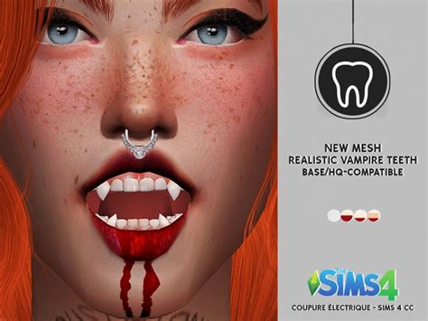 REALISTIC VAMPIRE TEETH | REDHEADSIMS - CC | Sims 4, Vampire teeth, Sims 4 body mods