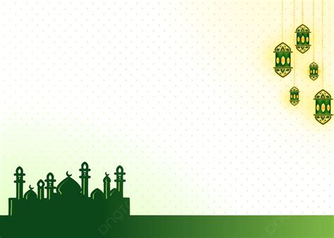 Minimalist Simple White Green Islamic Background With Mosque And Lantern, Islamic Background ...