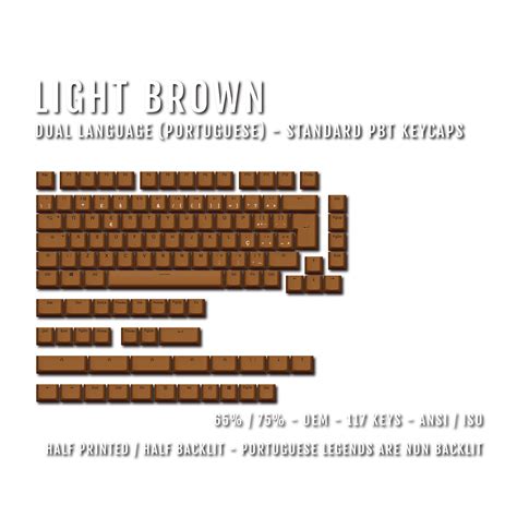 Light Brown PBT Portuguese Keycaps - ISO-PT - 65/75% Sizes - Dual Lang ...