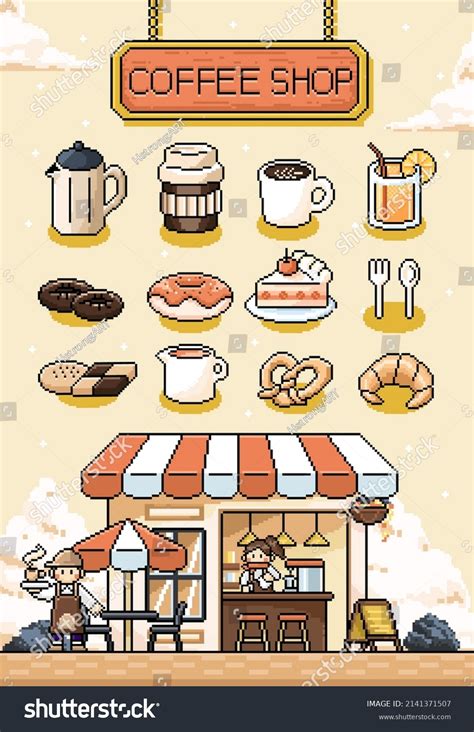 Cute Retro Pixel Art Cafe Bistro Stock Vector (Royalty Free) 2141371507 | Shutterstock