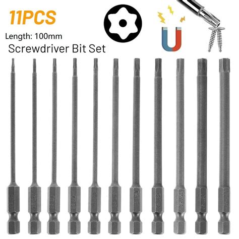 11pcs Torx Screwdriver Bit Set Hex Security Magnetic Head 100MM Extra ...