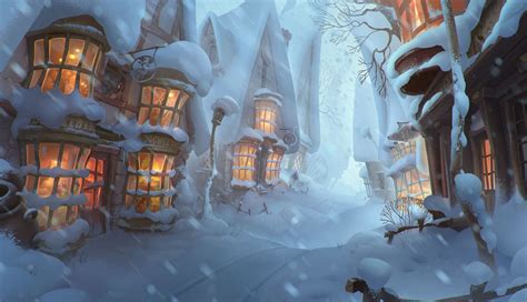 ArtStation - Winter is coming in Hogsmeade!, Elizaveta Lebedeva Christmas Scenes, Christmas Art ...