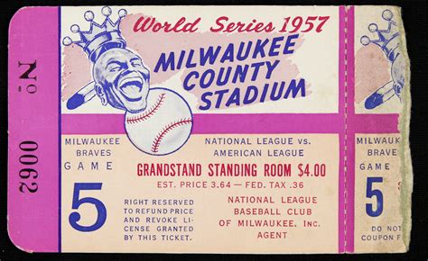 Lot Detail - 1957 Milwaukee Braves World Series Ticket Stub