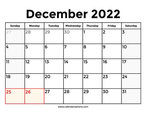 December 2022 Calendar With Holidays – Calendar Options