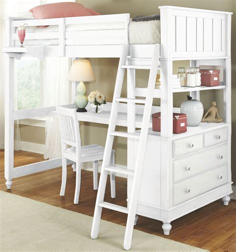 Lake House White Twin Loft Bed with Desk from NE Kids | Coleman Furniture