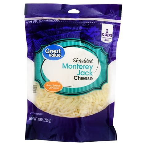 Great Value, Shredded Monterey Jack Cheese, 8 Oz. - Walmart.com ...