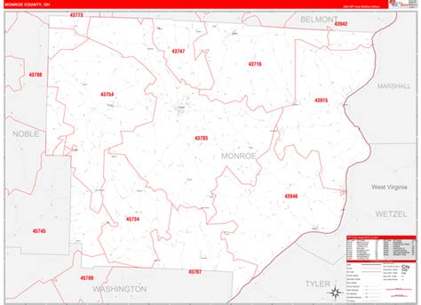 Monroe County, OH Carrier Route Wall Map Red Line Style by MarketMAPS ...