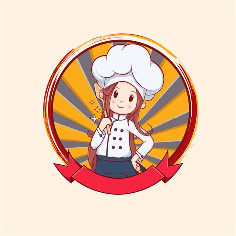 cartoon logo cute chef girl character art illustration.vector design ...