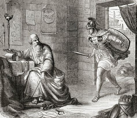 The death of Archimedes during the Siege of Syracuse when he was killed by a Roman soldier for ...