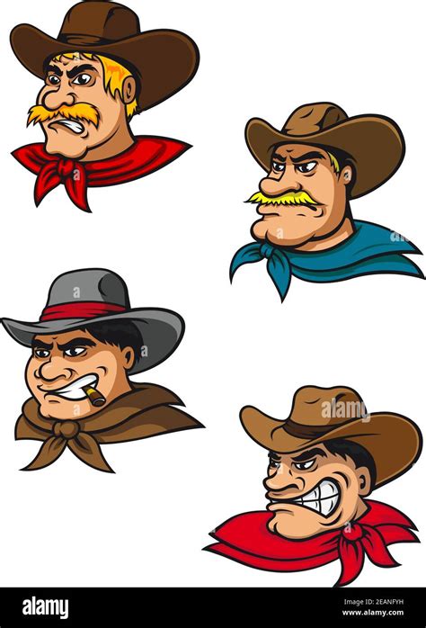 Cartoon western brutal cowboys characters for mascot, farming or comics ...