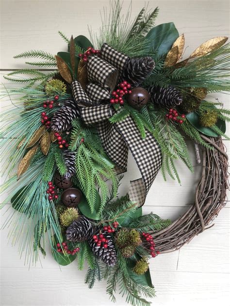 Rustic Christmas Wreath, Rustic Winter Wreath, Winter Wreath With Bells ...