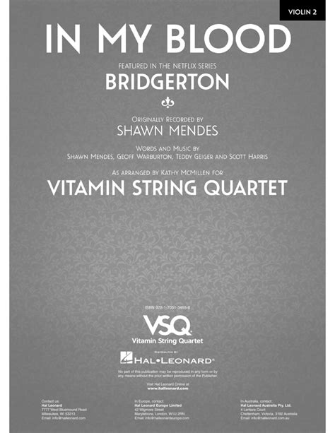 In My Blood (from the Netflix series Bridgerton) - Violin 2 by Vitamin String Quartet - String ...