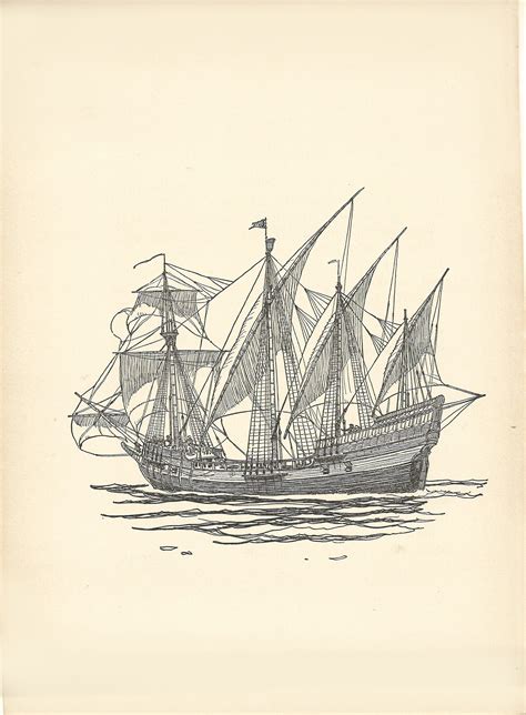 The Caravel , 7" x 11" print on paper. From The Book of Old Ships, Drawing by Gordon Grant, 1924 ...