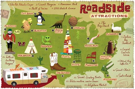 Roadside Attractions Map | American road trip, Road trip usa, Road trip