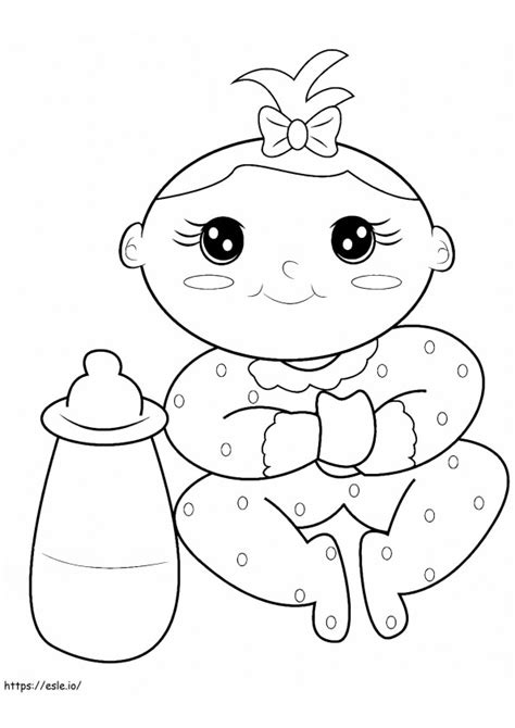 Baby Girl And Bottle coloring page