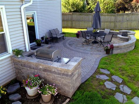 Paver Patio with Grill surround and Fire Pit in 2020 | Patio builders, Backyard, Patio stones