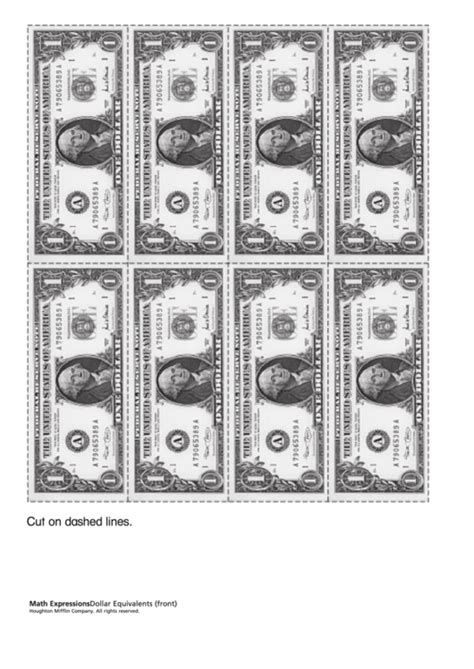 1 Dollar Bill Printable