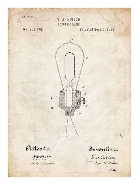 Edison Light Bulb Invention Poster 18x24" 1882 Thomas Edison Electric Lamp Paten - Art Posters
