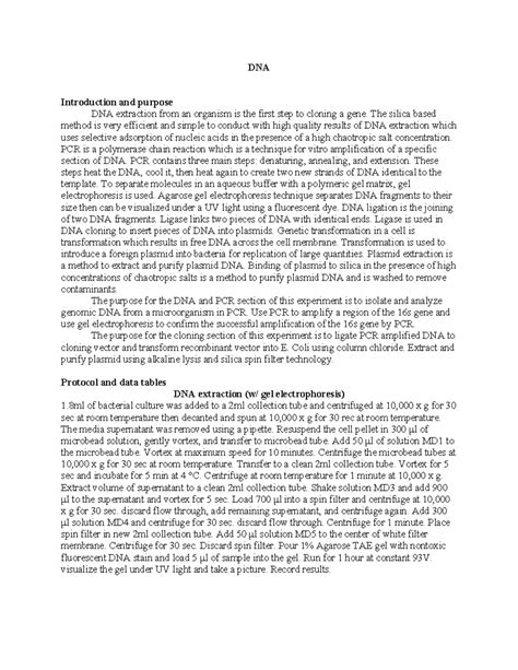 DNA Lab Report - DNA Introduction and purpose DNA extraction from an organism is the first step ...