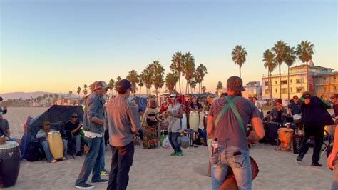 Beach Party at Venice Beach - Group Drummers at Sunset - LOS ANGELES, UNITED STATES - NOVEMBER 5 ...